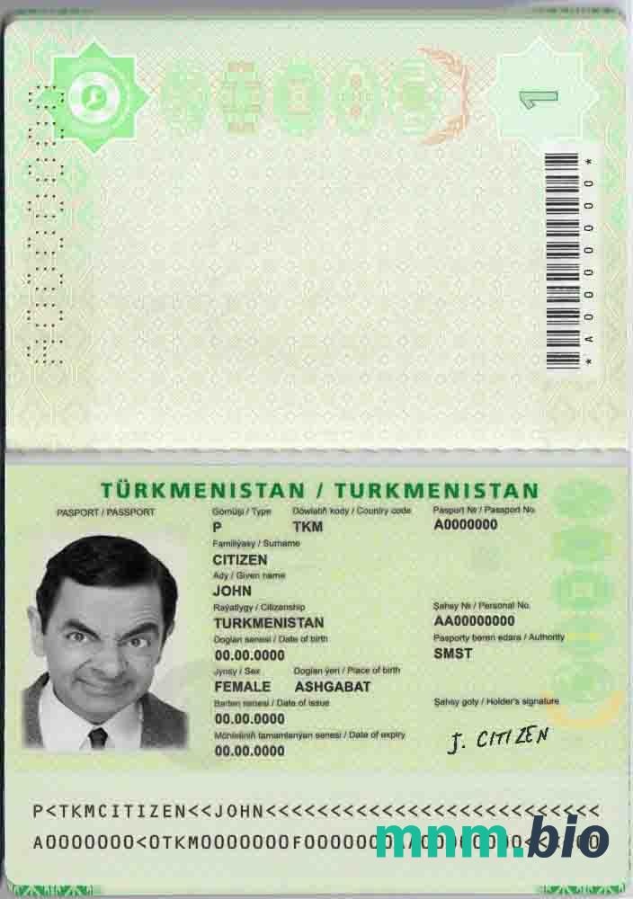 Przykład paszportu Turkmenistanu w formacie PSD, w pełni edytowalny